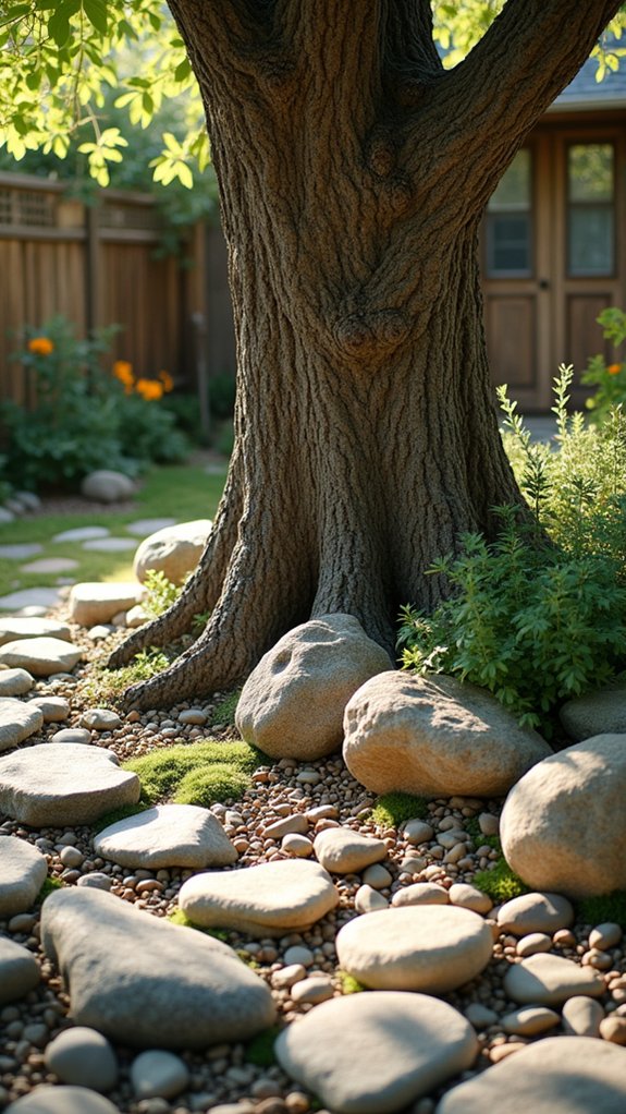 rock garden around trunk