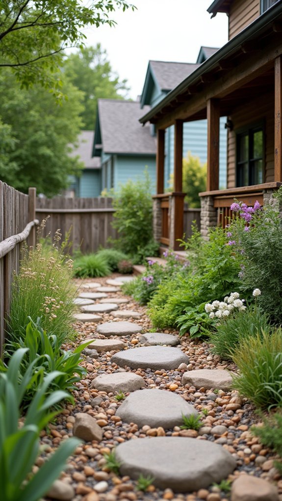 rustic garden with river rocks