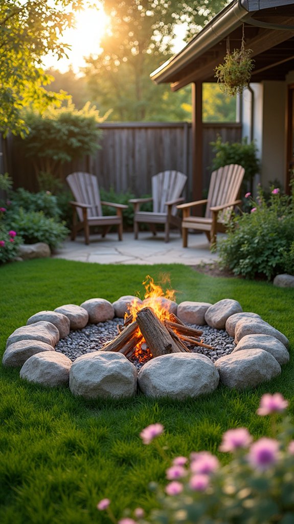 rustic river rock fire pit