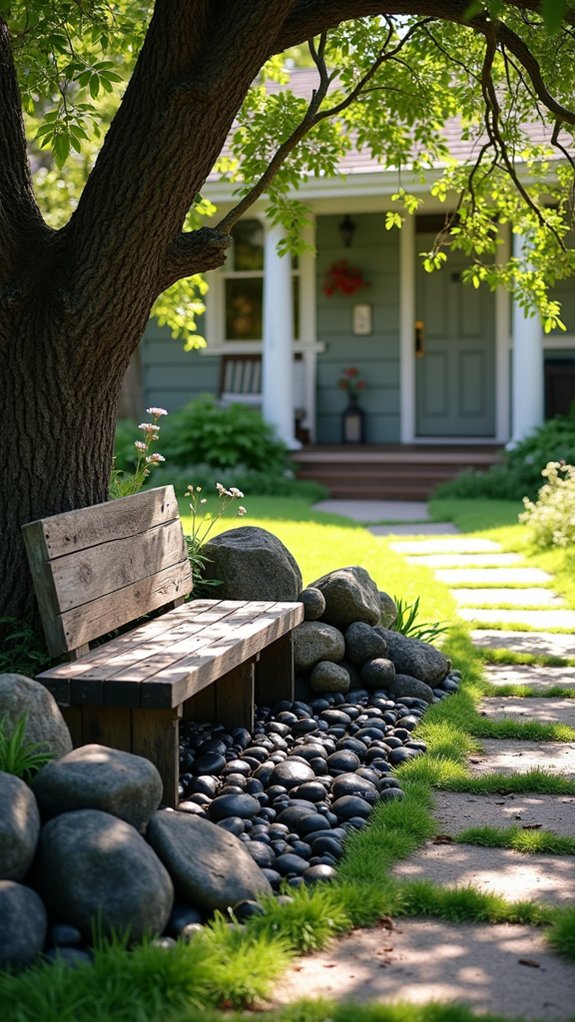 rustic seating with river rocks