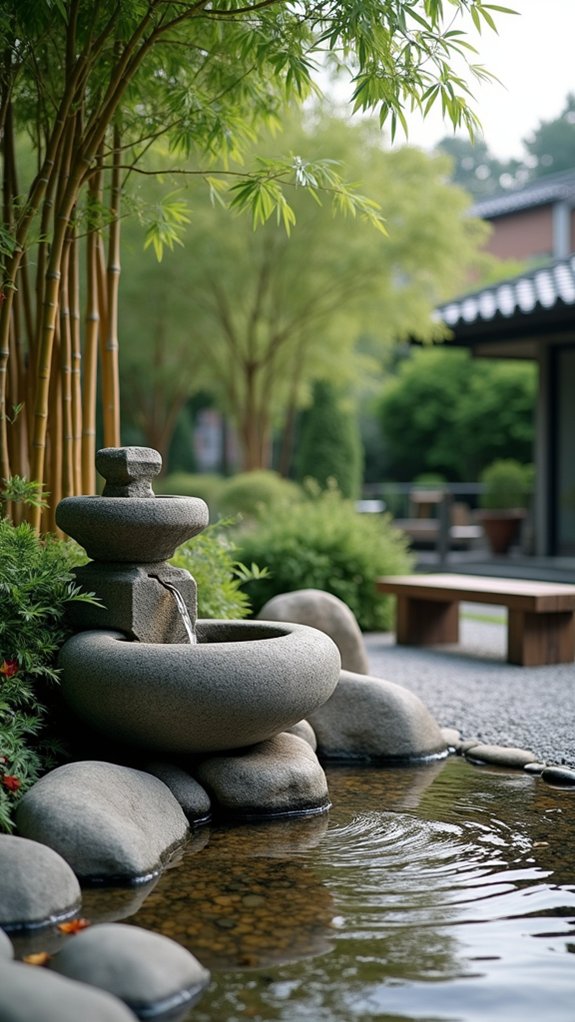 serene stone fountain garden