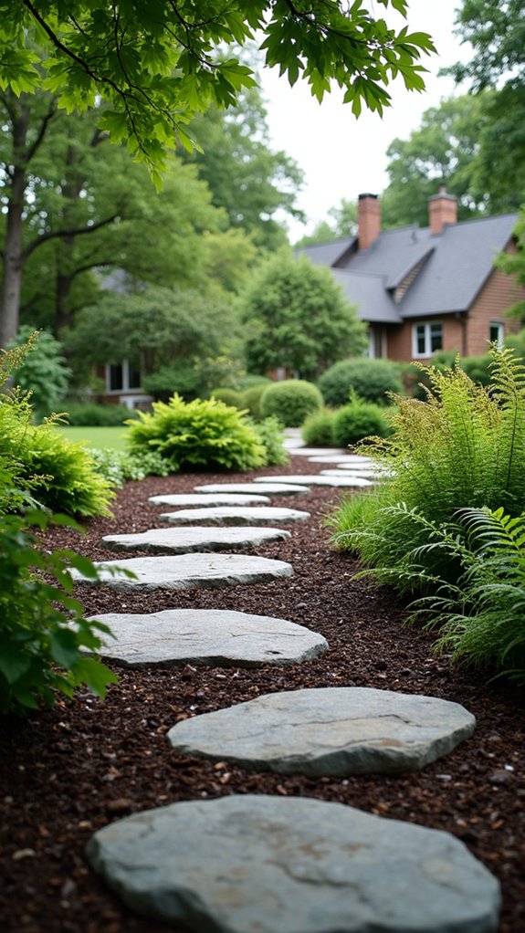 shade garden with river stones