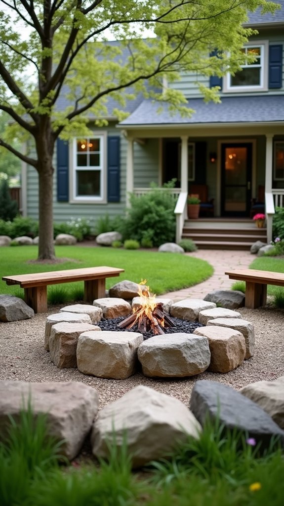 stylish river rock fire pit