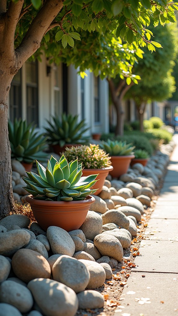 succulents and river rocks