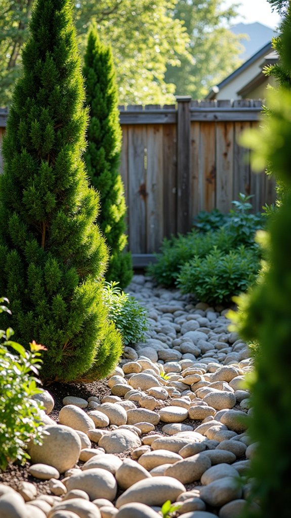 tall bushes smooth rocks