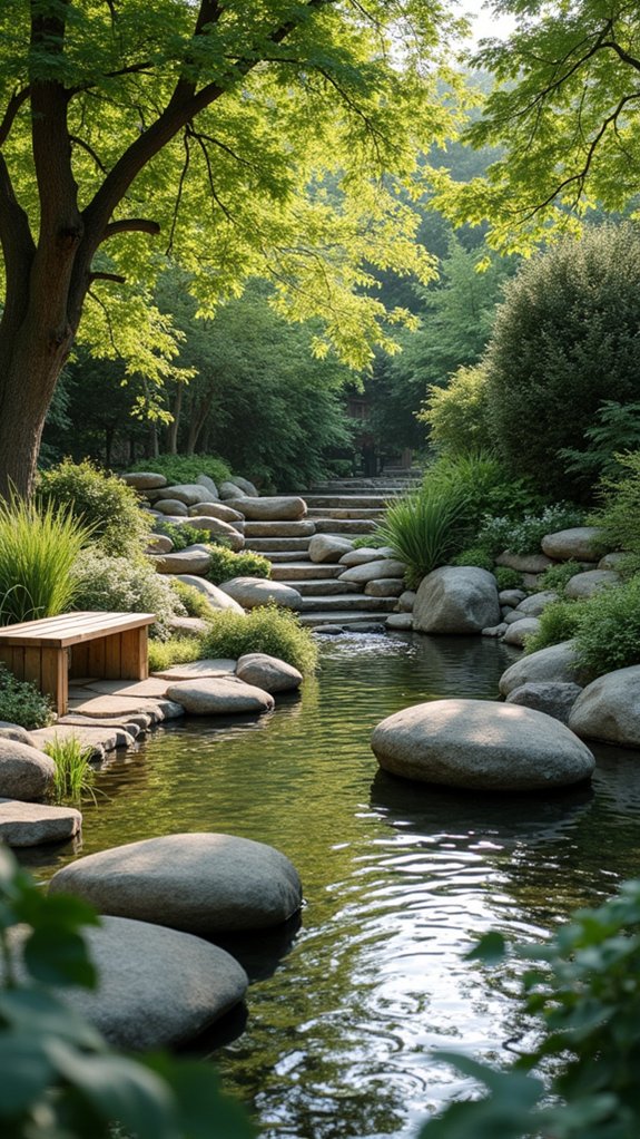 tranquil pondside meditation space