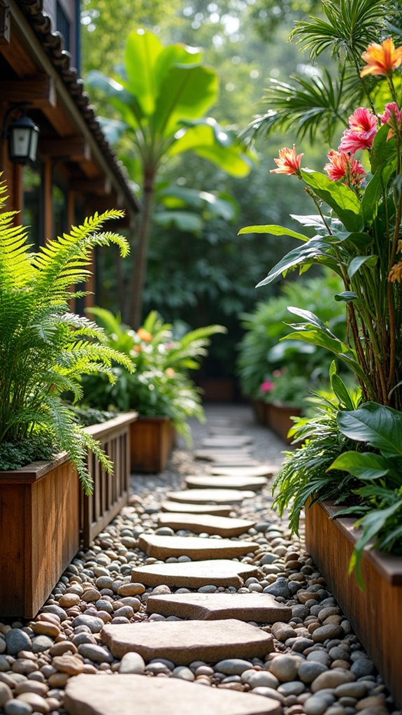 tropical oasis with planters