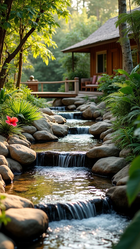 tropical oasis with water features