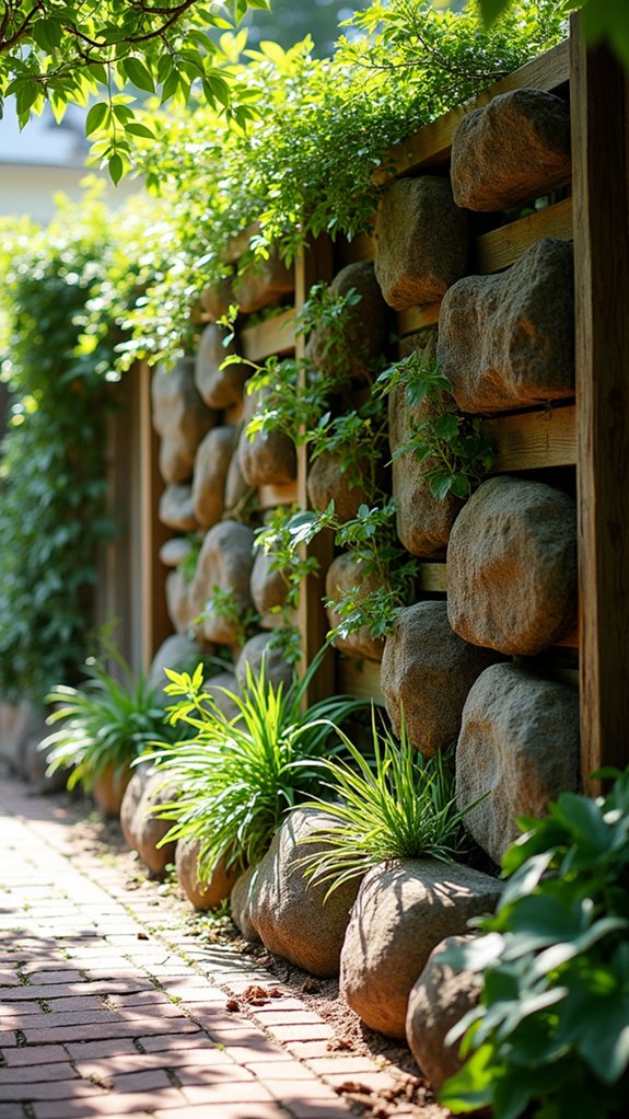vertical gardens with river rocks