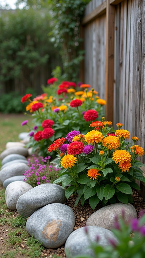 vibrant flower beds framed