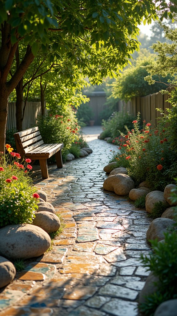 whimsical colorful mosaic pathway