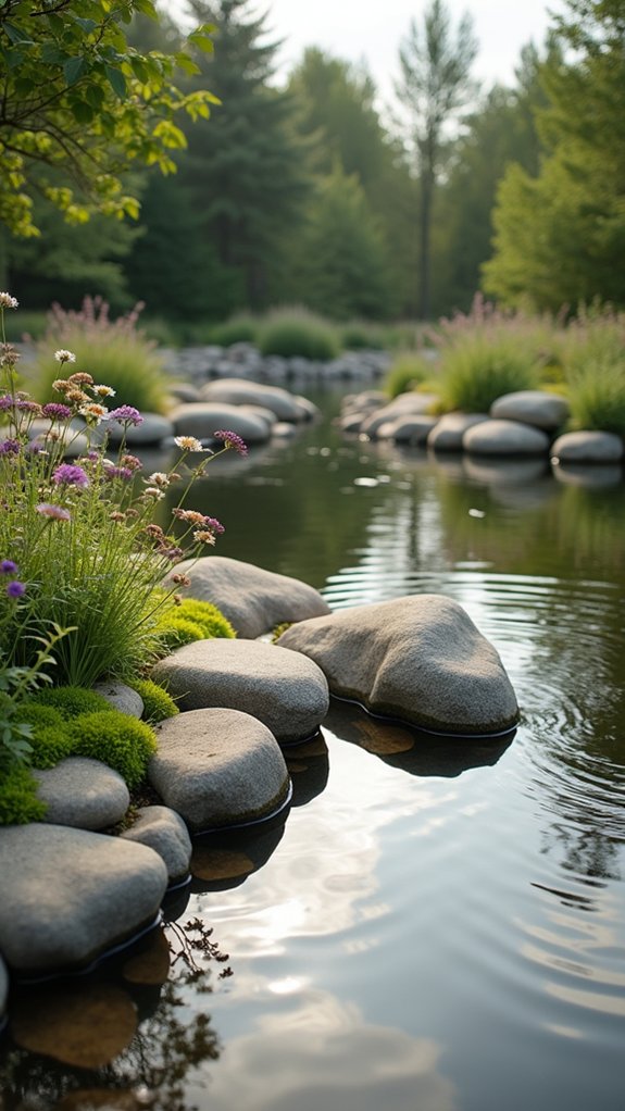 whimsical rock pond sculptures