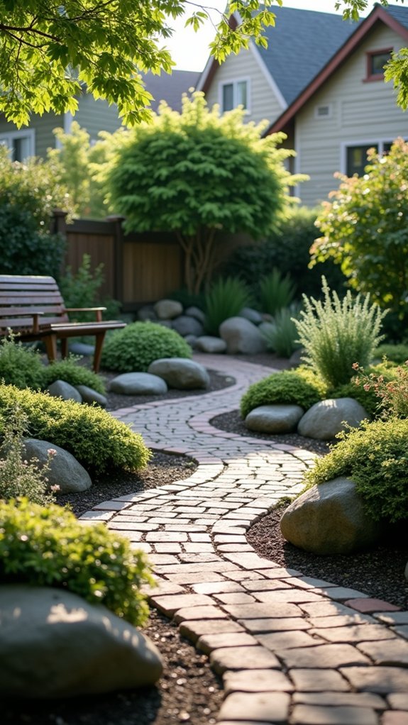 zen garden with shrubs