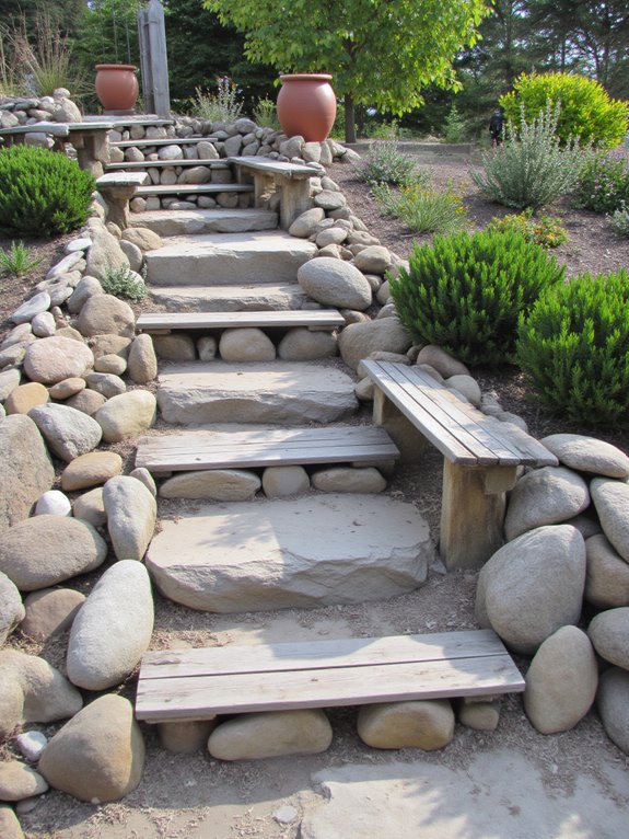 built in seating rock garden