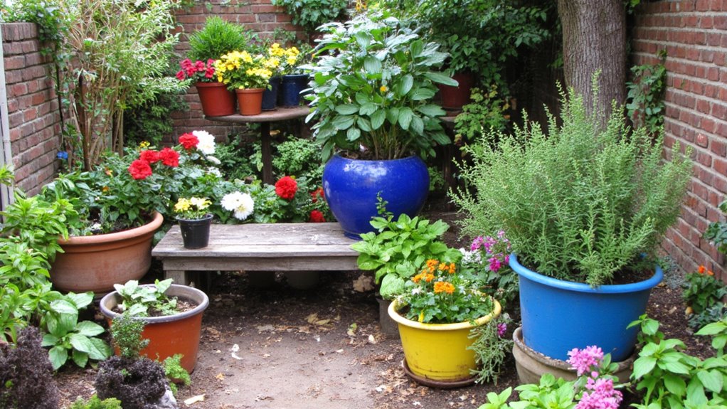 colorful pots enhance gardens