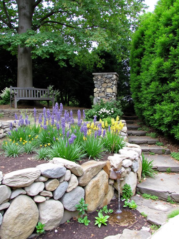 cozy bench in greenery