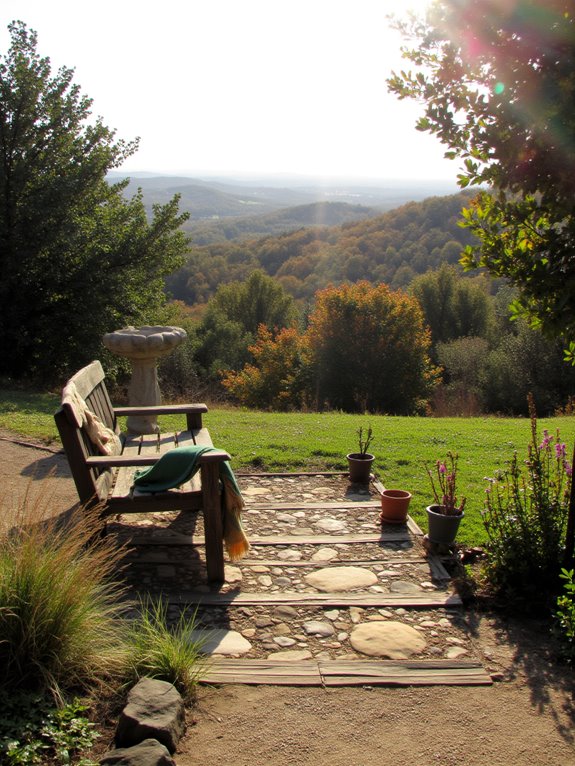 cozy bench with sunset view