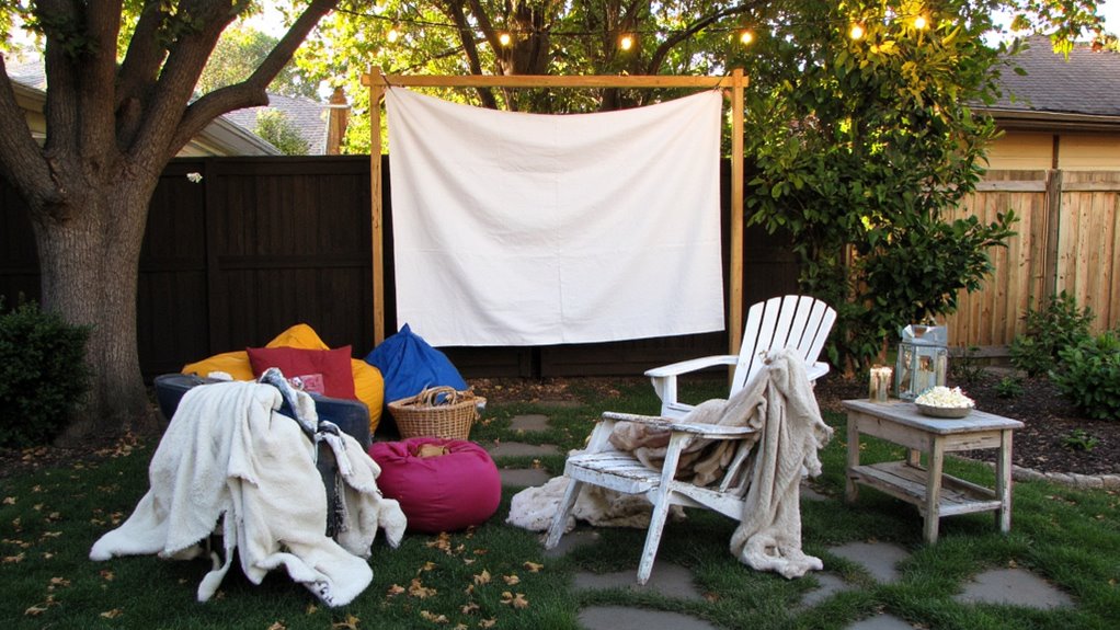 cozy outdoor movie setup