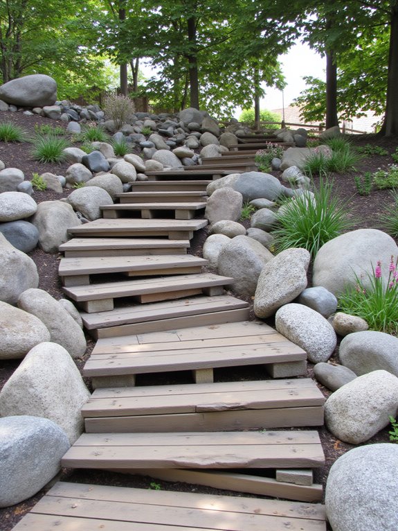 cozy wooden garden steps