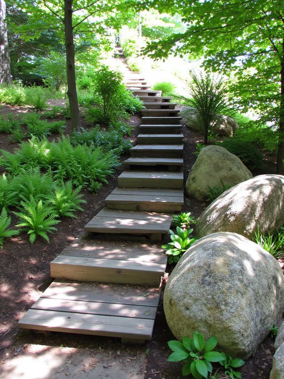 decorative boulders enhance steps