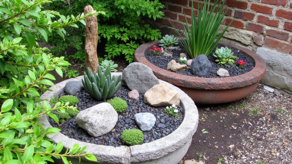 decorative rocks enhance planters