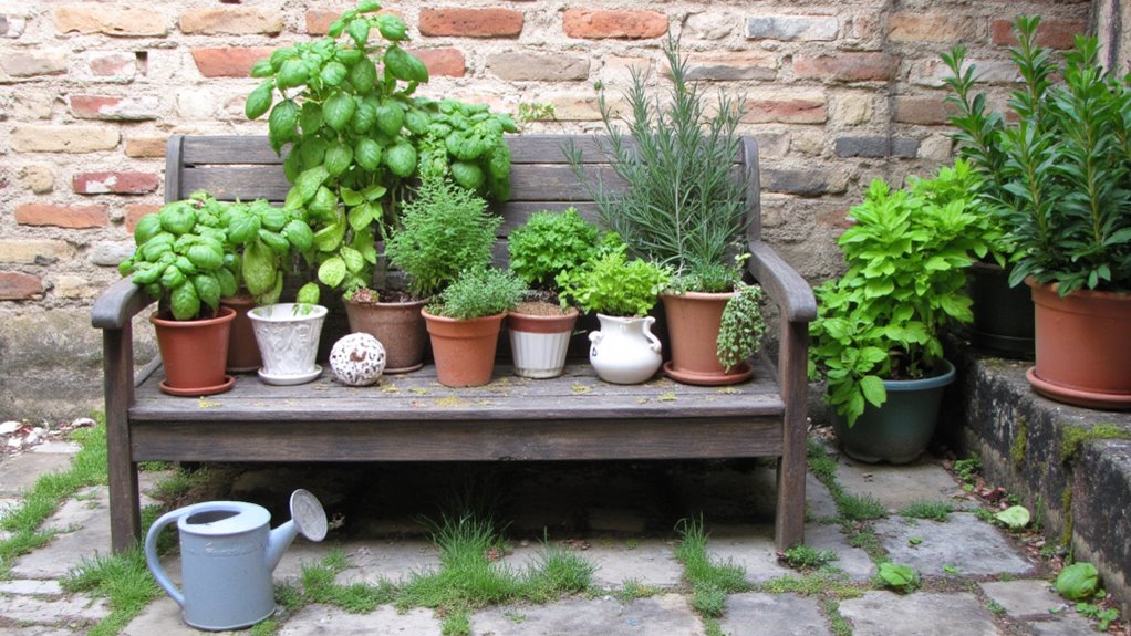 fresh herbs in pots