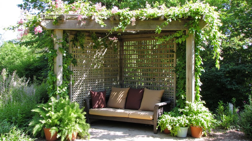 greenery enhances corner pergola