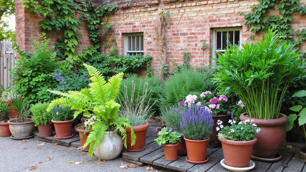 layered potted plant arrangement