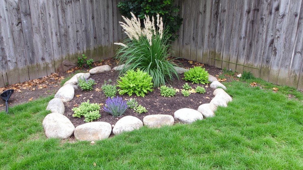 low maintenance corner flower bed