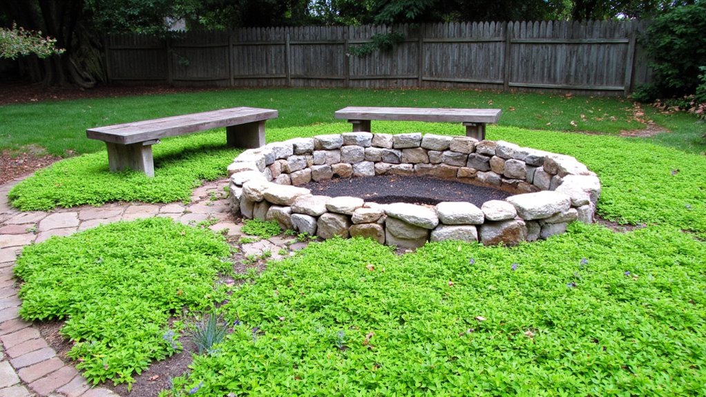 low maintenance fire pit landscaping