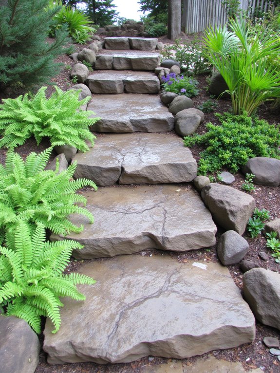lush plantings around steps