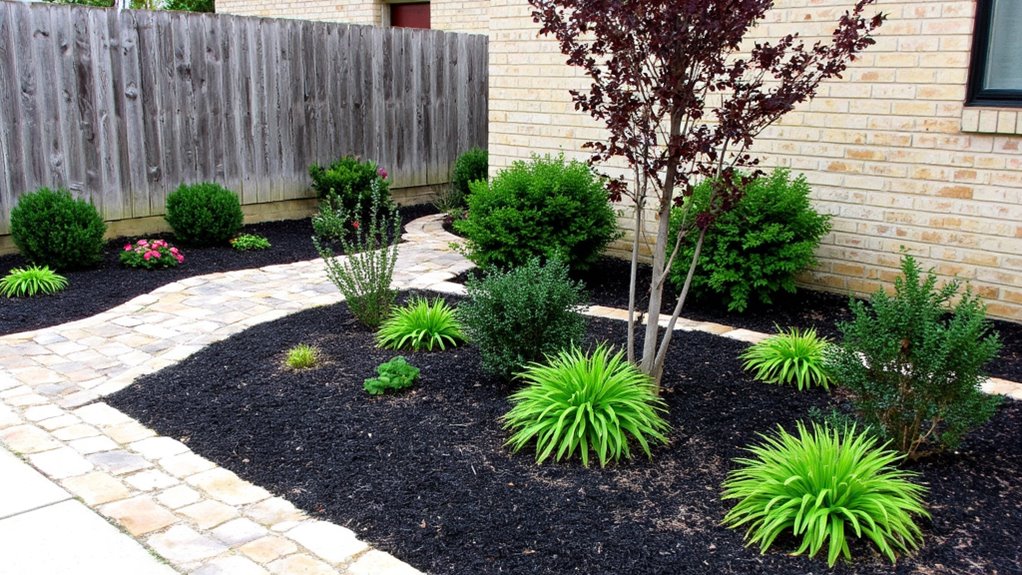 modern garden with black mulch