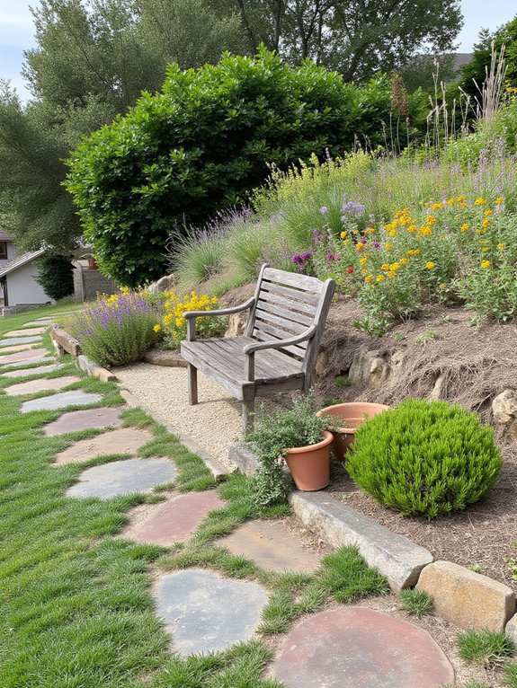 peaceful hillside seating area