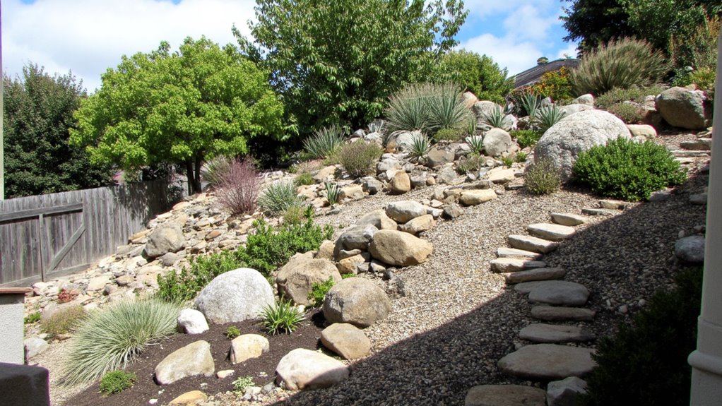rock garden with drought resistant plants