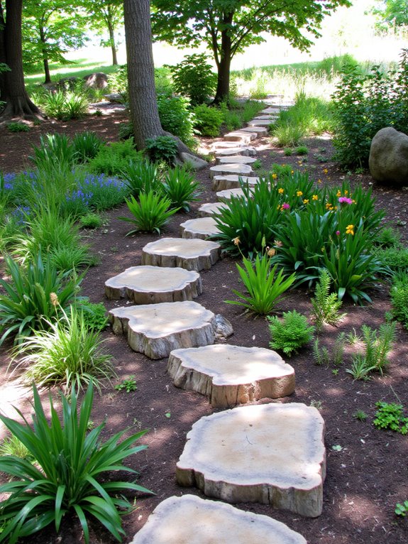 rustic log garden pathways