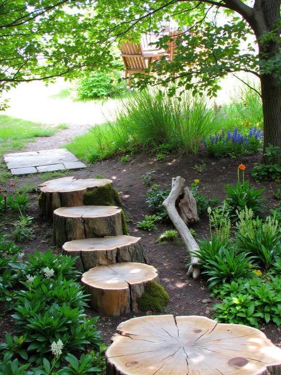 rustic tree stump steps