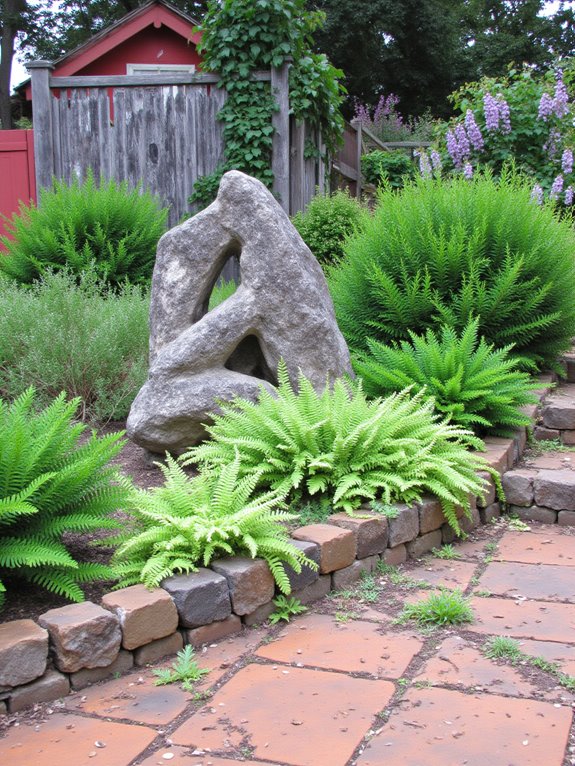 sculpture enhances hillside garden