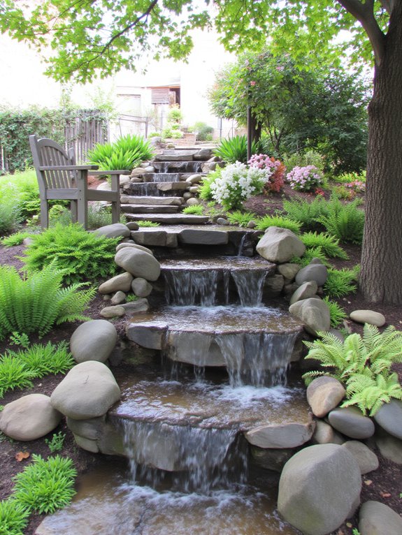 serene garden waterfall feature