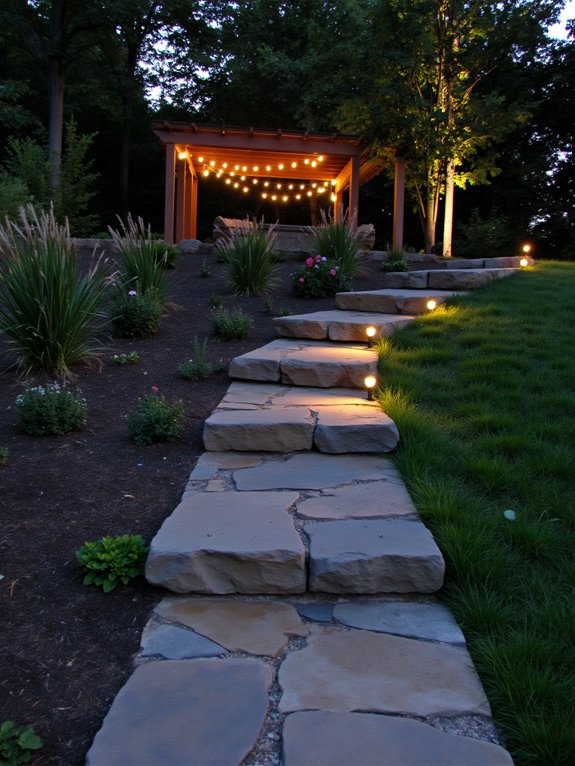 serene sloped garden lighting