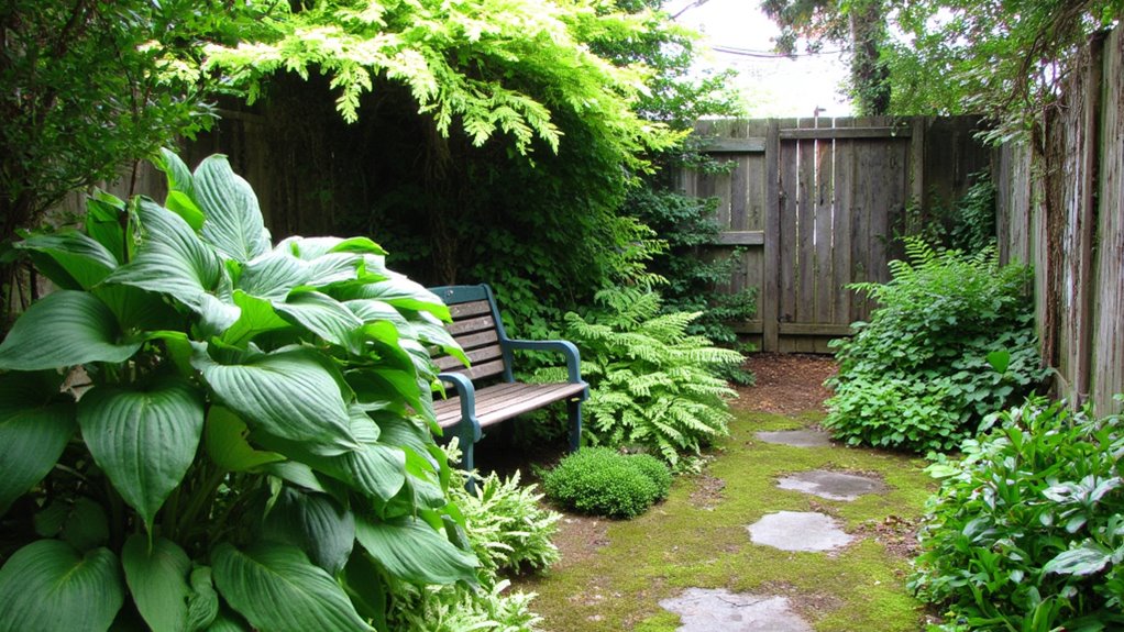 shady oasis with hostas