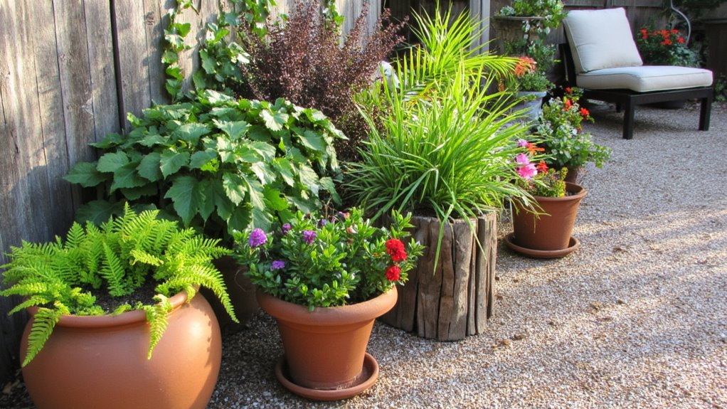 unique decorative planters enhance corners