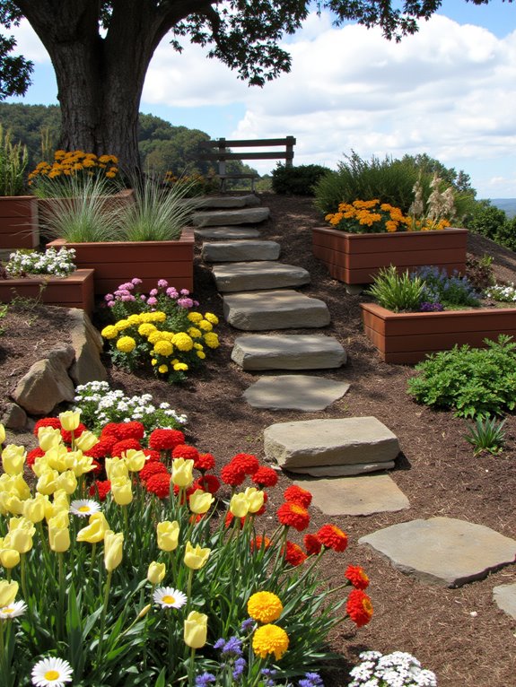 vibrant hillside flower beds
