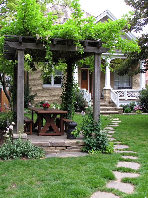 charming pergola with climbing plants