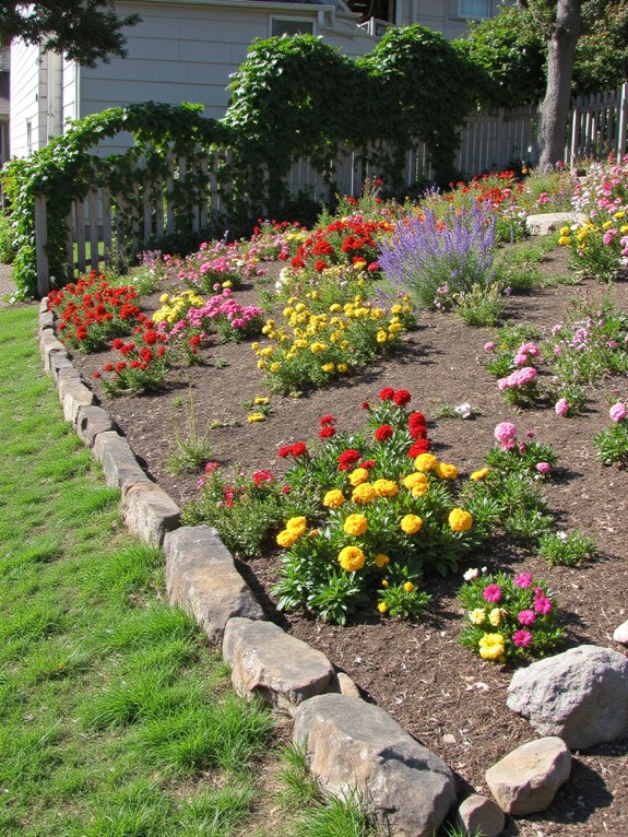 colorful cascading flower beds
