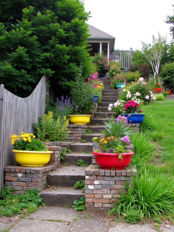 colorful planters enhance gardens