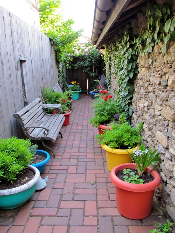 colorful planters enhance landscaping