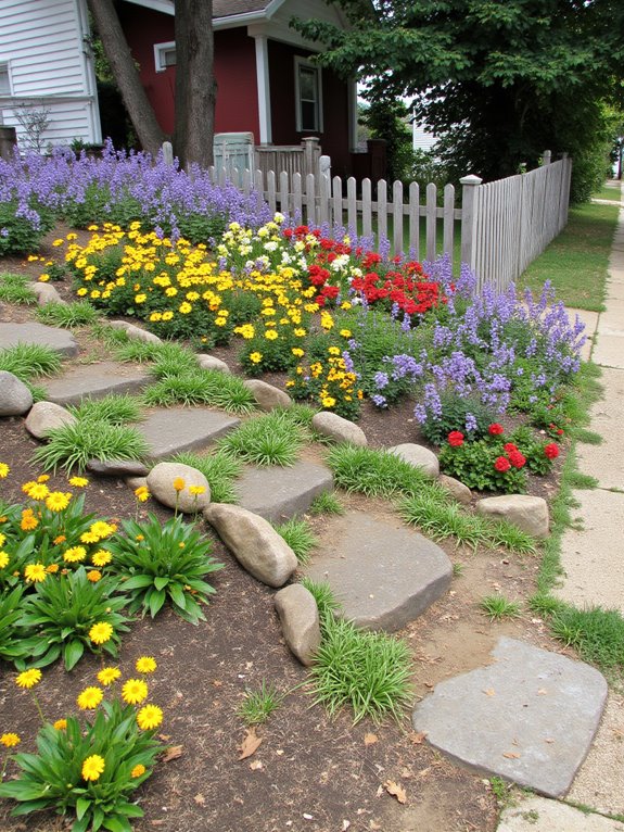 colorful sloped flower borders