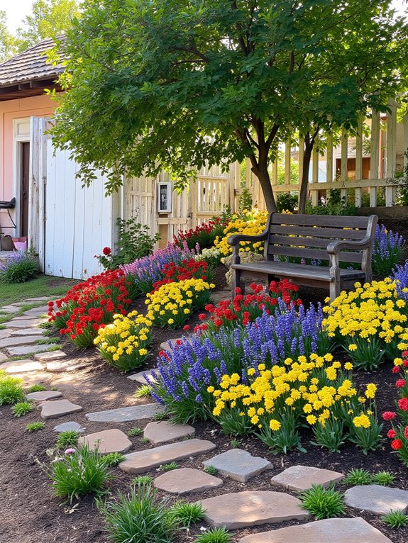 colorful vibrant flower beds
