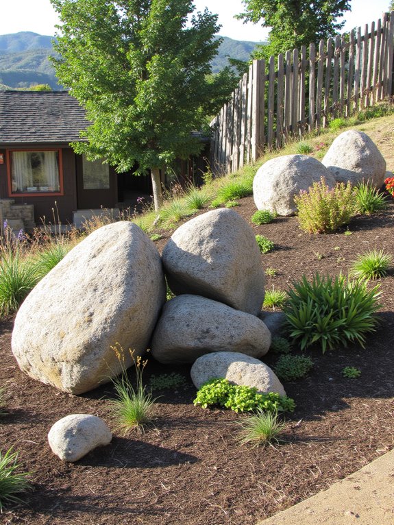 decorative boulders enhance gardens