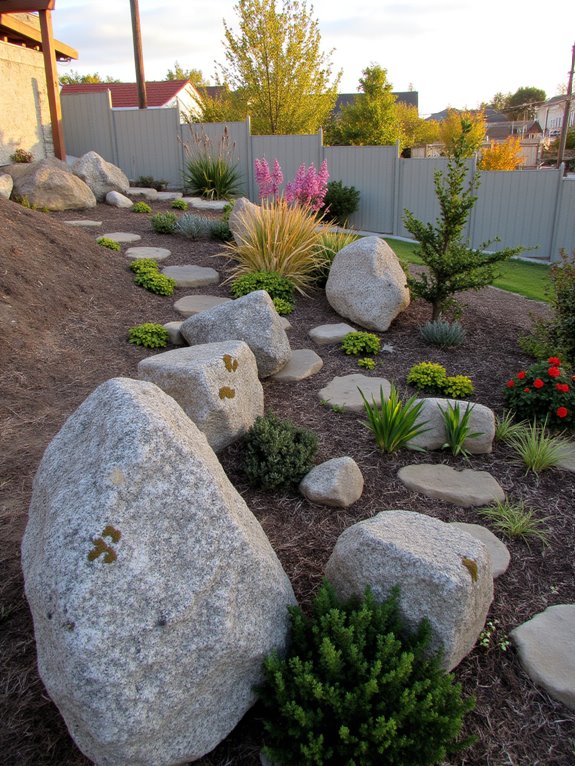 decorative boulders enhance gardens